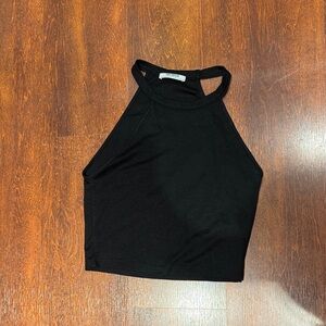 Zara Black High-Neck Crop Halter Tank